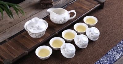 中国茶具 10点セット 青花白陶器 茶器