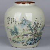 清 光緒帝代　粉彩磁器　山水画　壺 景徳鎮　中国陶器