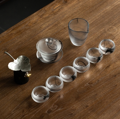 中国ガラスデザイン茶器セット　工芸品　贈答　中国茶
